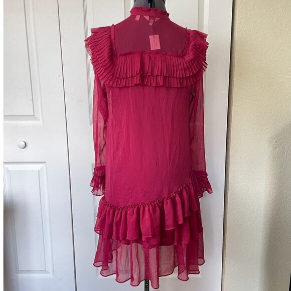 Ted Baker Anastai Dark Pink Ruffle Detail Chiffon Shirt Dress • Size 1/ US 4 🗣 - Picture 3 of 4